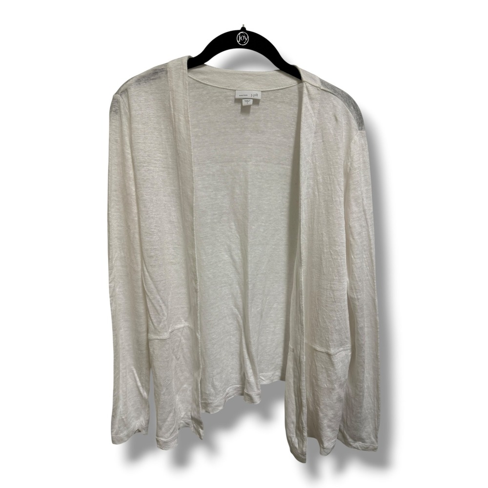 Pure Jill J. Jill White 100% Linen Open Front Cardigan Sweater With Pockets Sz S